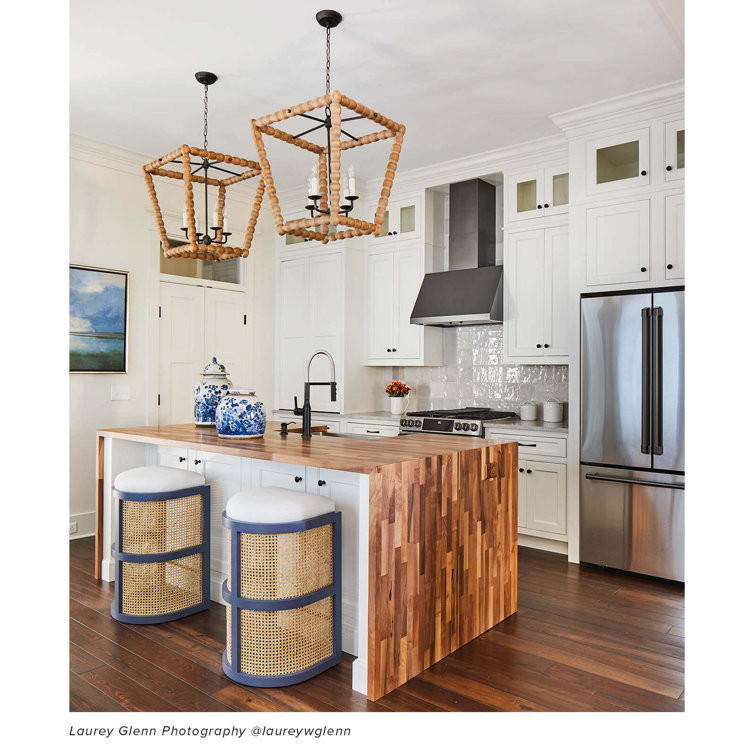 Coastal Charm Birch Wood 4-Light Lantern Pendant, Natural Finish