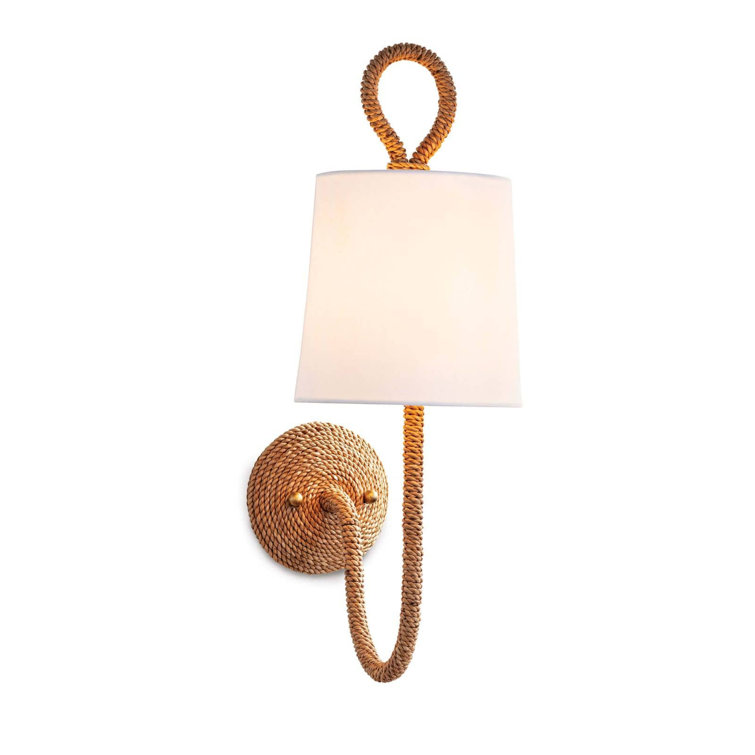 Natural Rattan & Polished Brass Single Sconce with Linen Shade