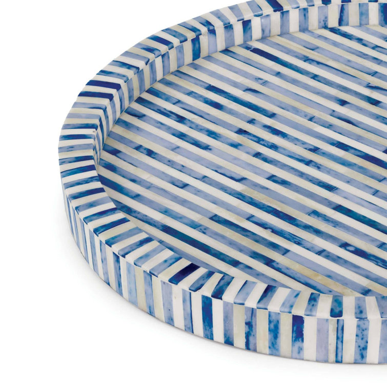 16-Inch Round Bone and Indigo Tray