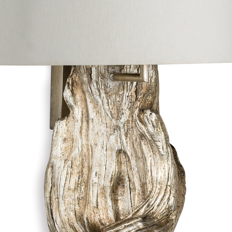 Ambered Silver Leaf Resin Wall Sconce with Linen Shade
