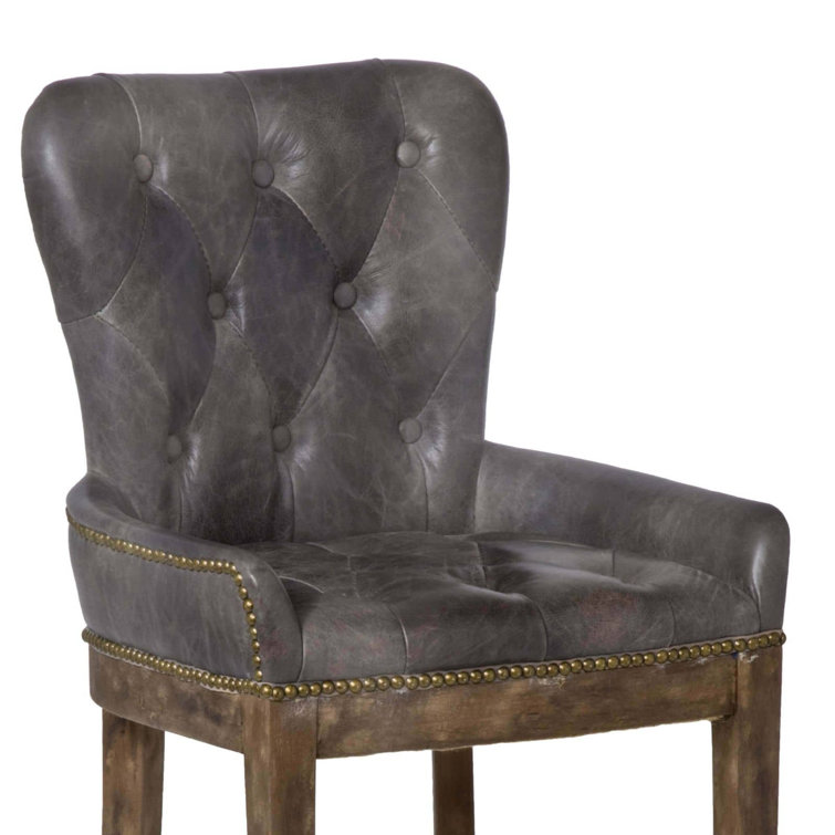 Vintage Ebony Argentinian Leather Aged Wood Tavern Bar Stool