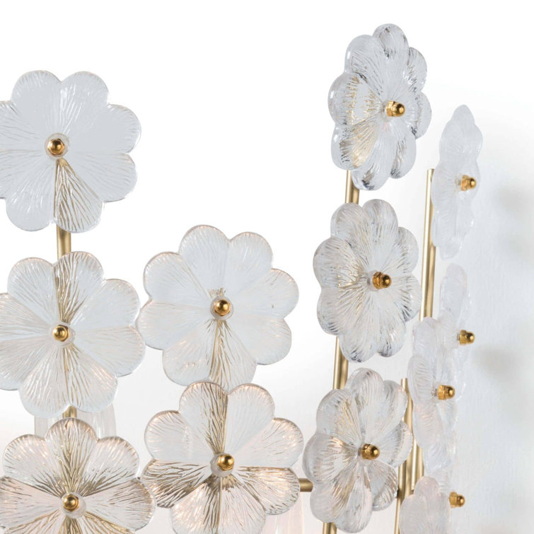 Natural Brass Floral Glass 3-Light Wall Sconce