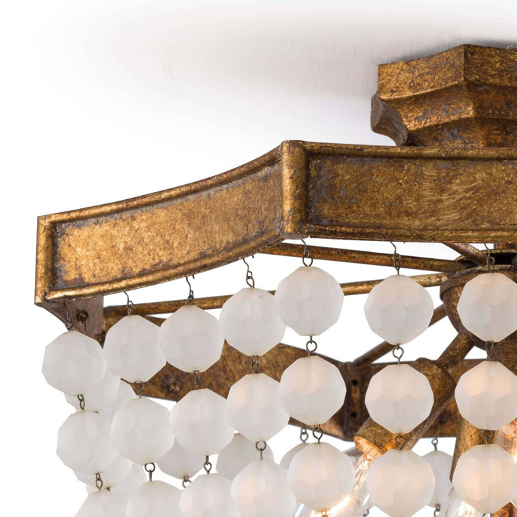 Regina Antique Gold 18" Crystal Bead 4-Light Flush Mount Ceiling Fixture
