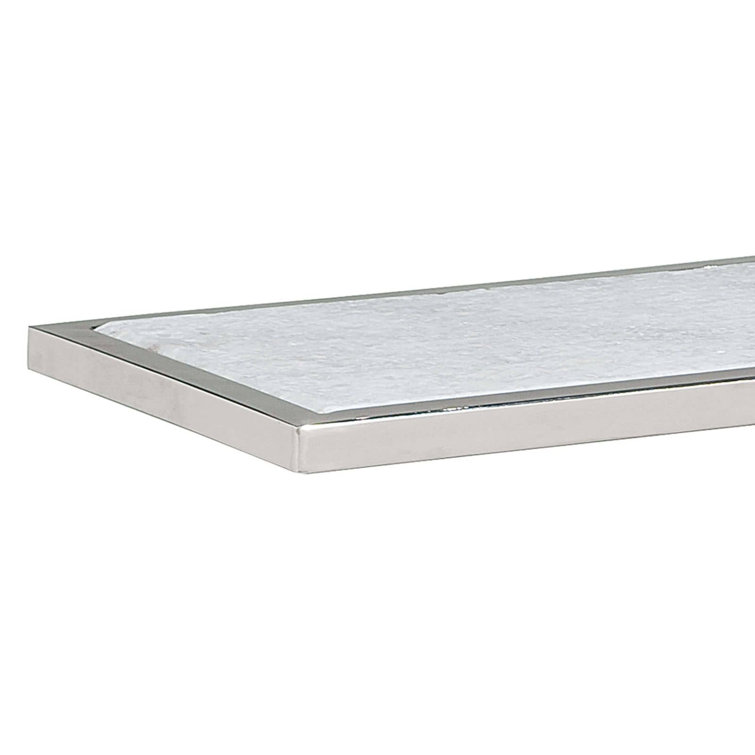 Echelon White Marble and Polished Nickel Sofa Hugger Table