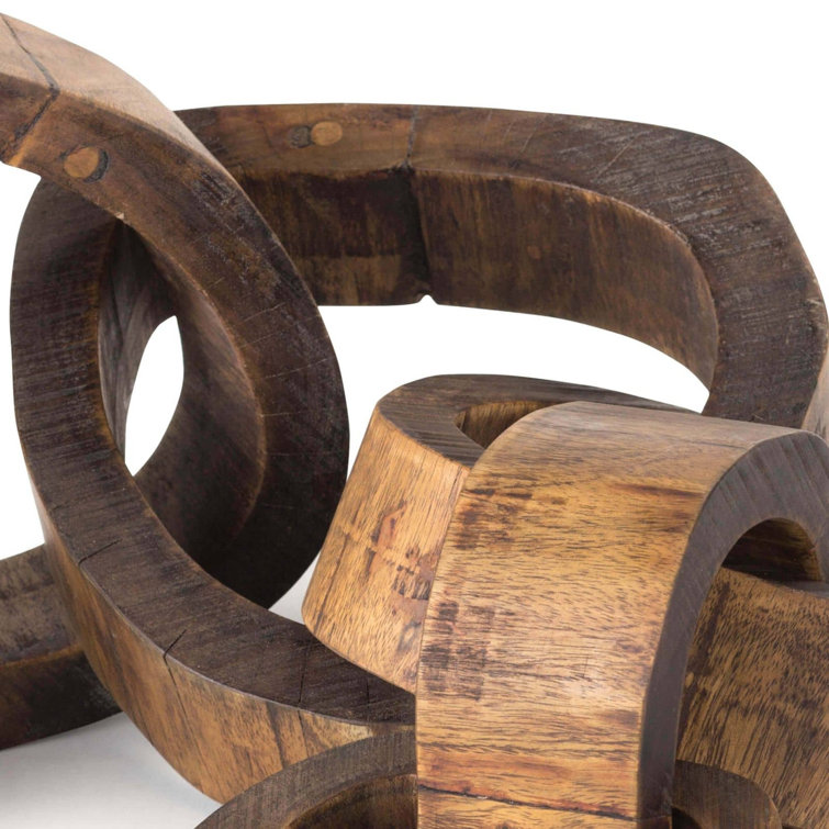 Acacia Wood Chainlink Centerpiece - Nautical Inspired, 39" Length