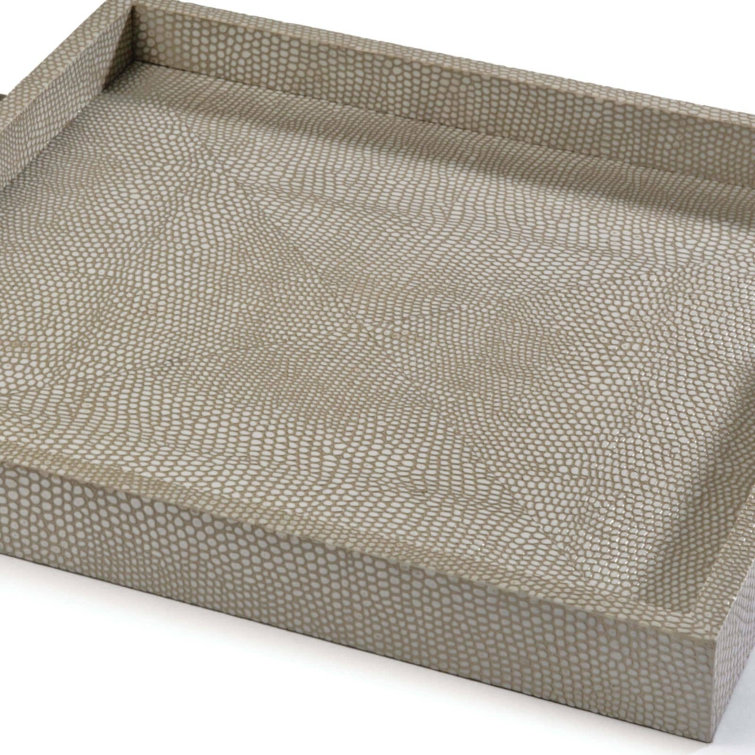 Ivory Gray Shagreen Boutique Tray with Brass Handles