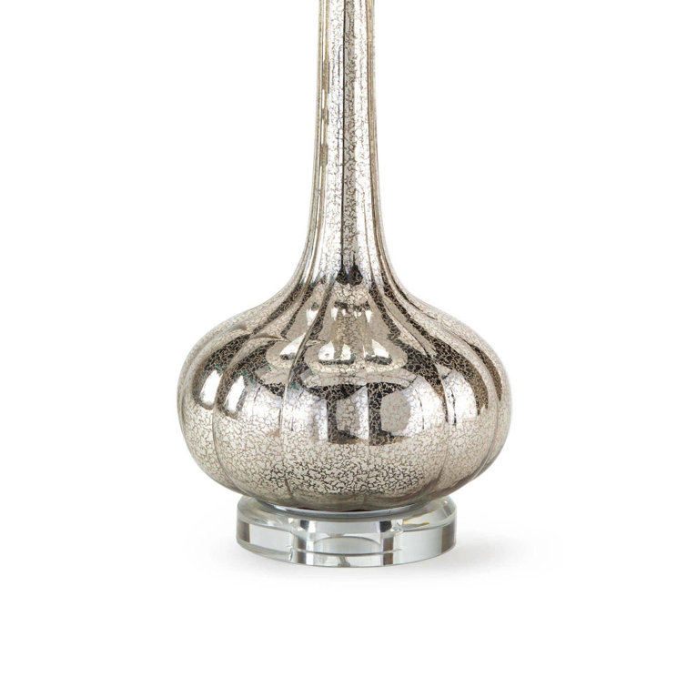 Antique Mercury Glass Table Lamp with Linen Shade