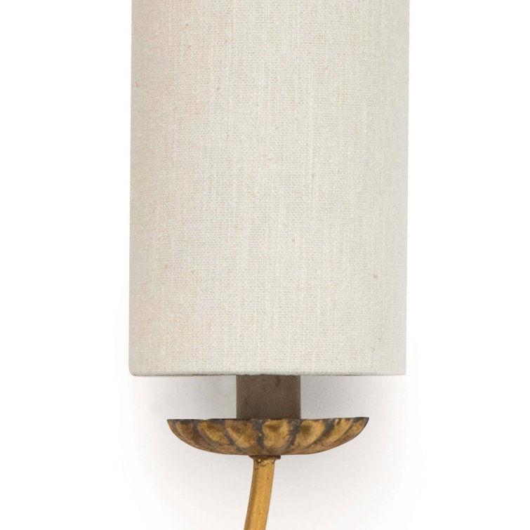 Antique Gold Dual-Light Linen Shade Wall Sconce