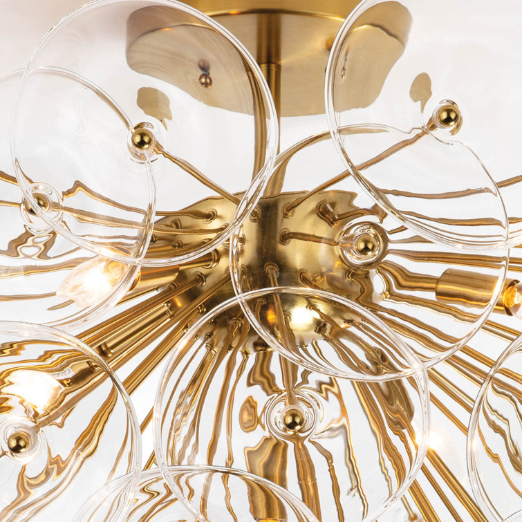 Natural Brass and Clear Glass Bowl Semi Flush Mount Light