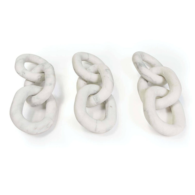 Atlas 13.5'' White Marble and Alabaster Geometric Chain Sculpture
