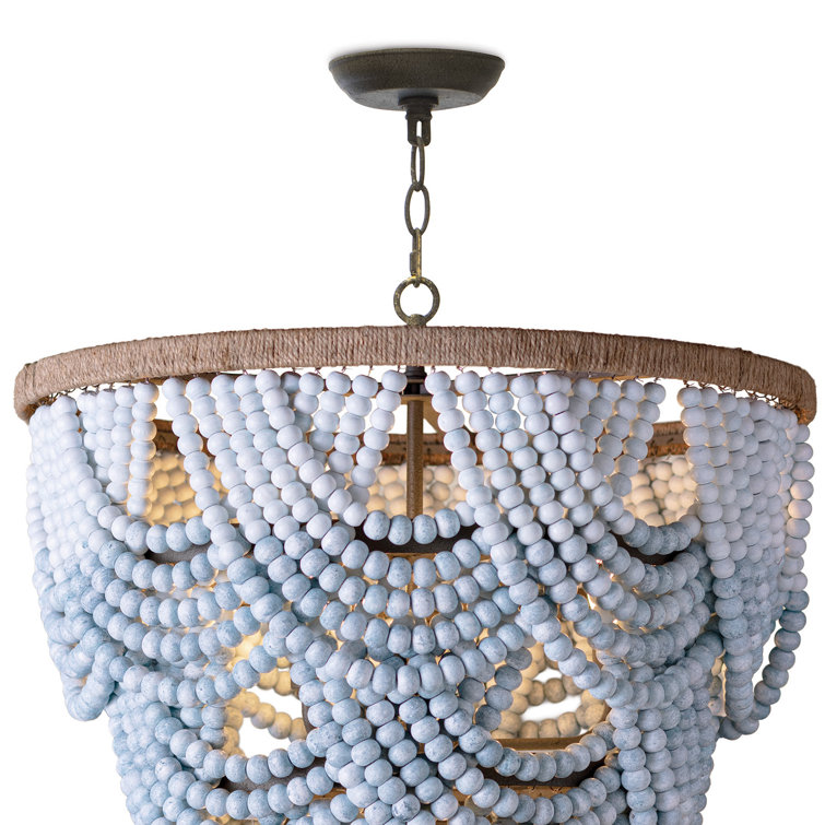 Blue Ombre Beaded Birch Wood 8-Light Chandelier
