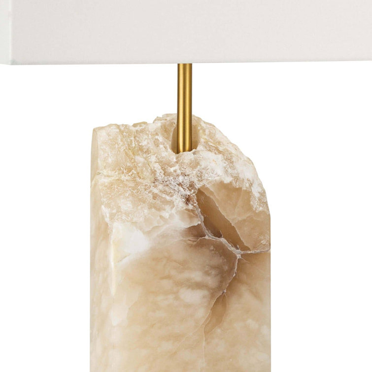 Selina Natural Stone Alabaster Table Lamp with Linen Shade