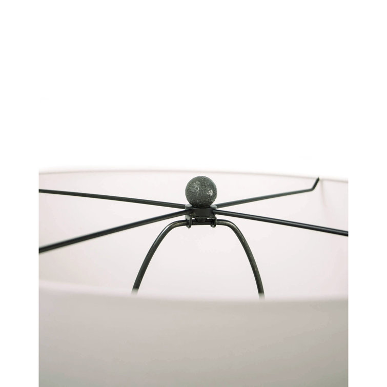 Tropez Grey Beaded Wood and Metal Table Lamp with Linen Shade