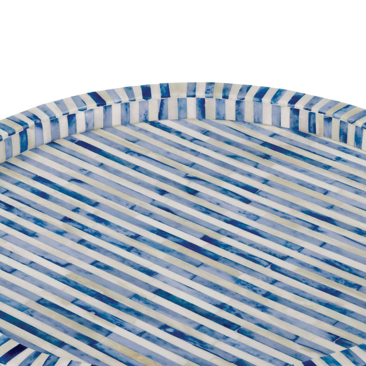 16-Inch Round Bone and Indigo Tray