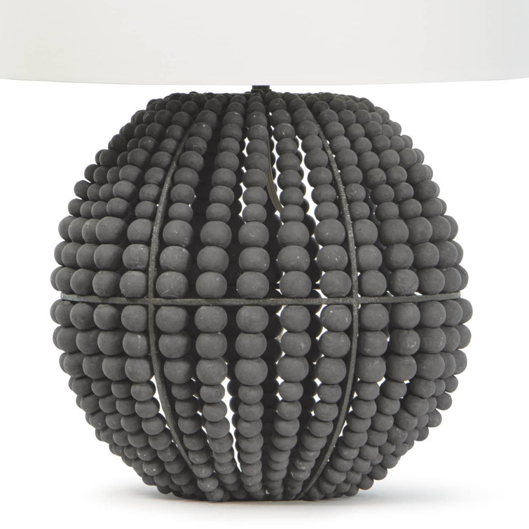 Tropez Grey Beaded Wood and Metal Table Lamp with Linen Shade