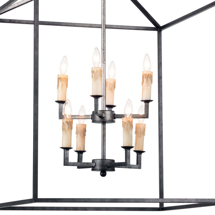 Elegant Blackened Iron 8-Light Crystal Candelabra Chandelier