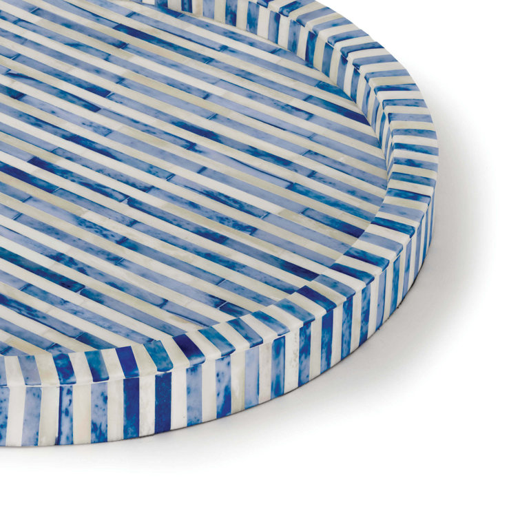 16-Inch Round Bone and Indigo Tray
