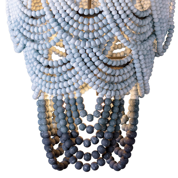 Blue Ombre Beaded Birch Wood 8-Light Chandelier