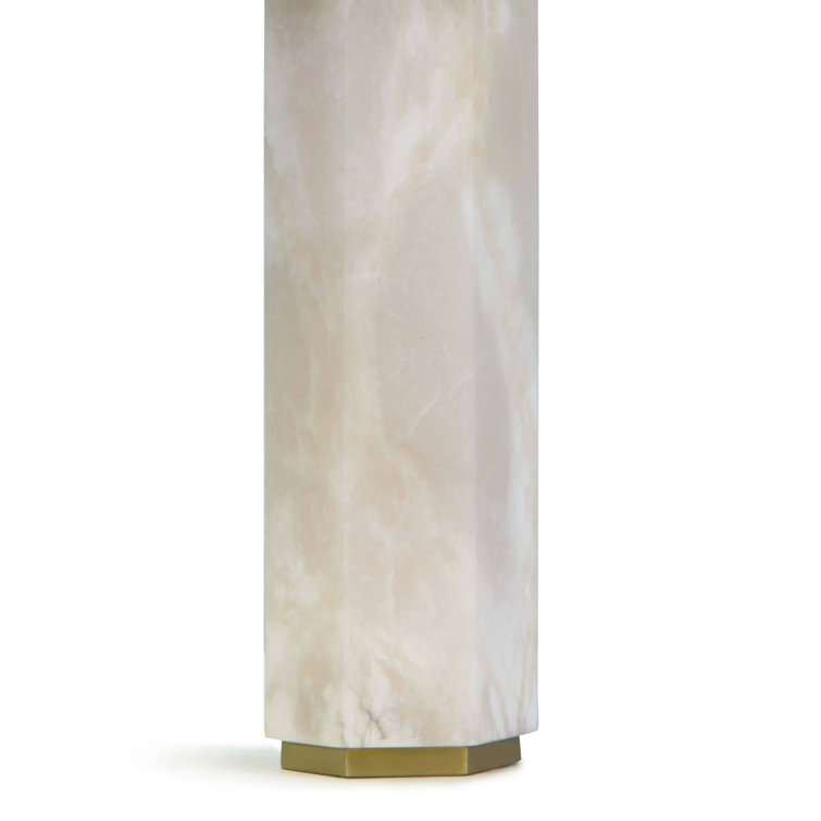 Hexagonal Alabaster Table Lamp with Linen Shade