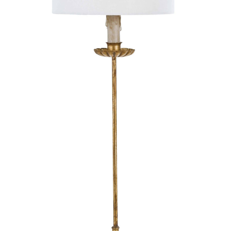 Antique Gold Leaf Buffet Table Lamp with Natural Linen Shade