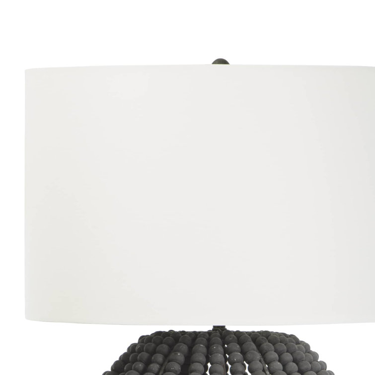 Tropez Grey Beaded Wood and Metal Table Lamp with Linen Shade