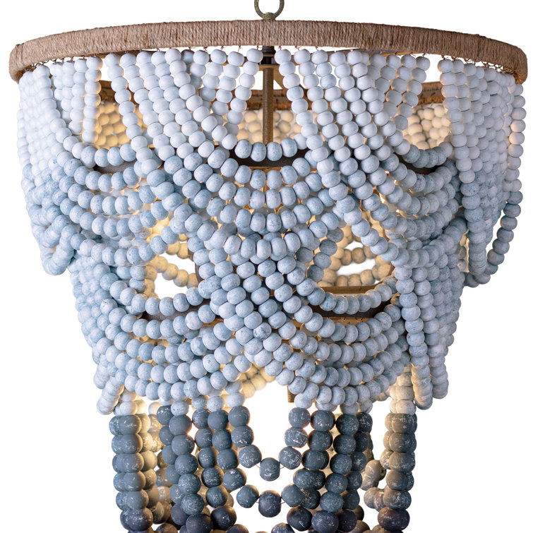 Blue Ombre Beaded Birch Wood 8-Light Chandelier