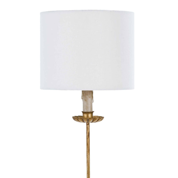 Antique Gold Leaf Buffet Table Lamp with Natural Linen Shade