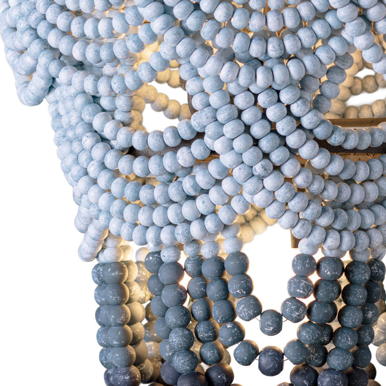 Blue Ombre Beaded Birch Wood 8-Light Chandelier