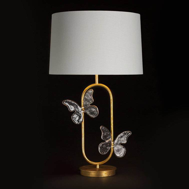 Antique Gold Leaf Adjustable Table Lamp with Linen Shade