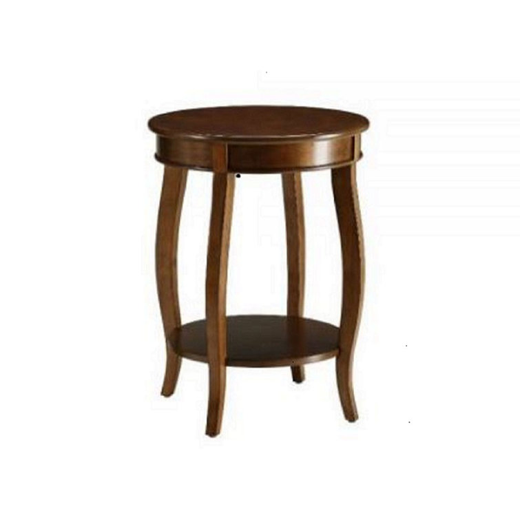 Alberta Walnut Round Wooden End Table with Shelf