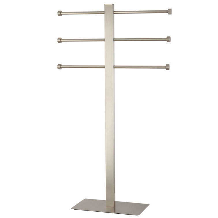 Satin Nickel Freestanding Triple Towel Rack with Sliding Rods