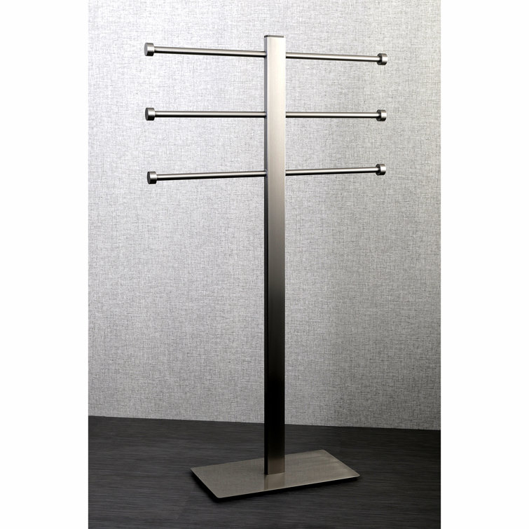 Satin Nickel Freestanding Triple Towel Rack with Sliding Rods