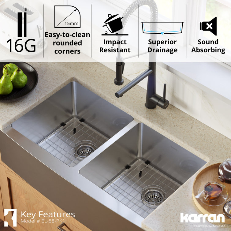 Stainless Steel 36'' Double Bowl Farmhouse Kitchen Sink
