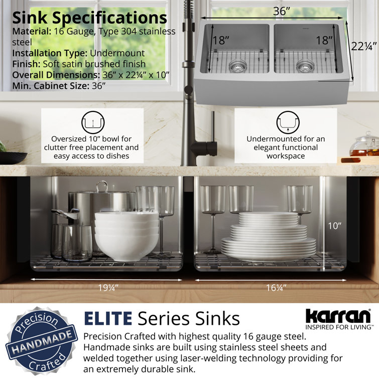 Stainless Steel 36'' Double Bowl Farmhouse Kitchen Sink