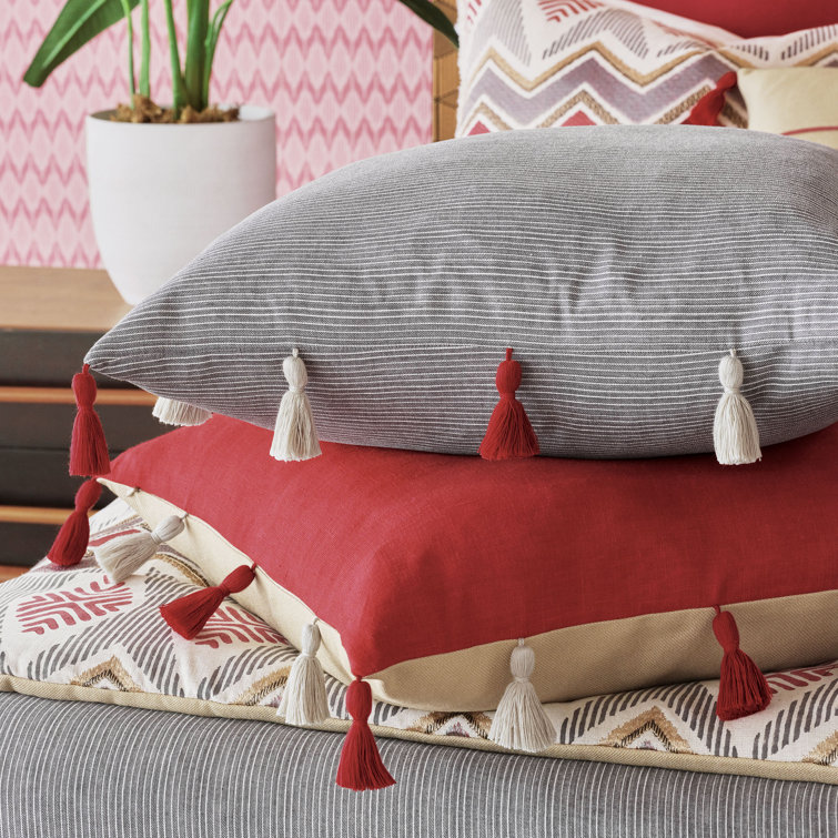 Joaquin Reversible Red and Beige Cotton Decorative Pillow