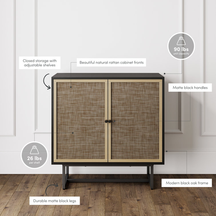Black Oak and Cane Adjustable Shelving Accent Cabinet