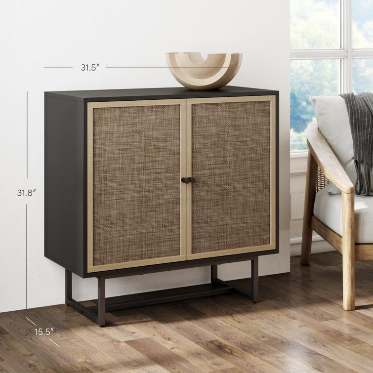 Black Oak and Cane Adjustable Shelving Accent Cabinet