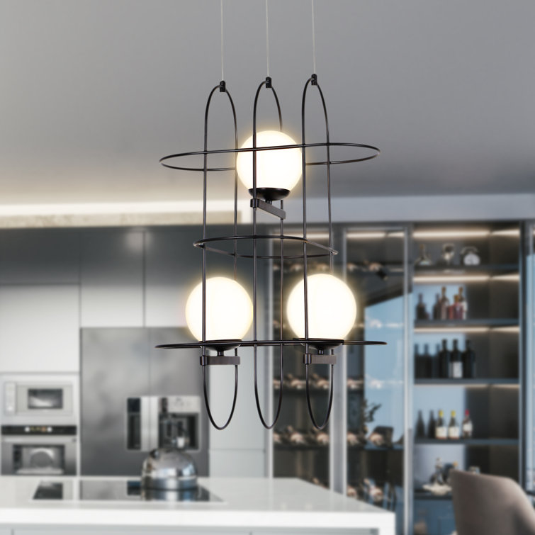 Lyra 16" Modern Adjustable Black Aluminum & Glass LED Chandelier