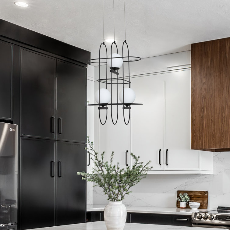 Lyra 16" Modern Adjustable Black Aluminum & Glass LED Chandelier