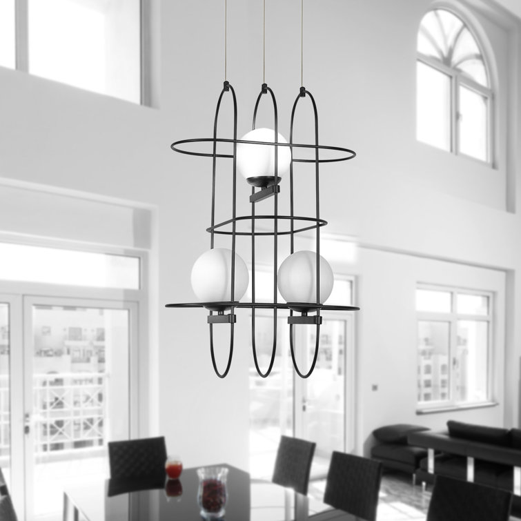 Lyra 16" Modern Adjustable Black Aluminum & Glass LED Chandelier