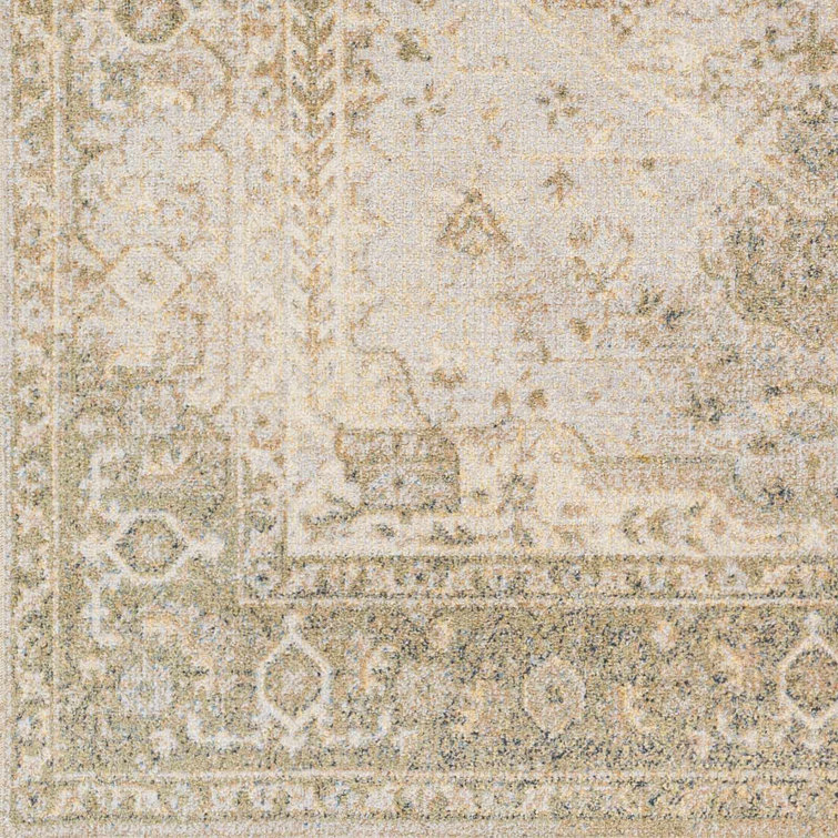 Gael Light Blue and Tan Washable Polyester Area Rug 2' x 3'