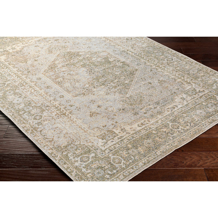 Gael Light Blue and Tan Washable Polyester Area Rug 2' x 3'