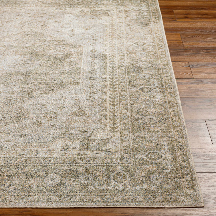 Gael Light Blue and Tan Washable Polyester Area Rug 2' x 3'