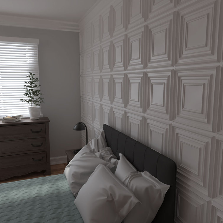 White 3D Textured PVC Wall Panels, 19.63" x 19.63", 10-Pack