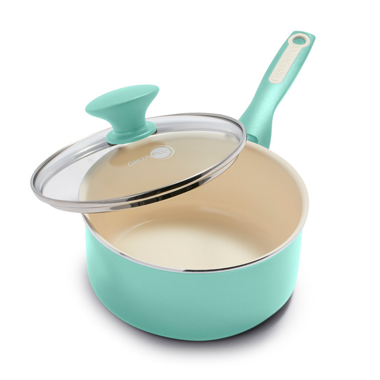 Turquoise Ceramic Nonstick 2-Quart Saucepan with Glass Lid