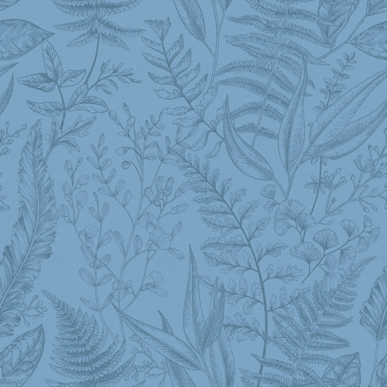 Matte Botanical Leaf Blue Non-Woven Wallpaper Roll