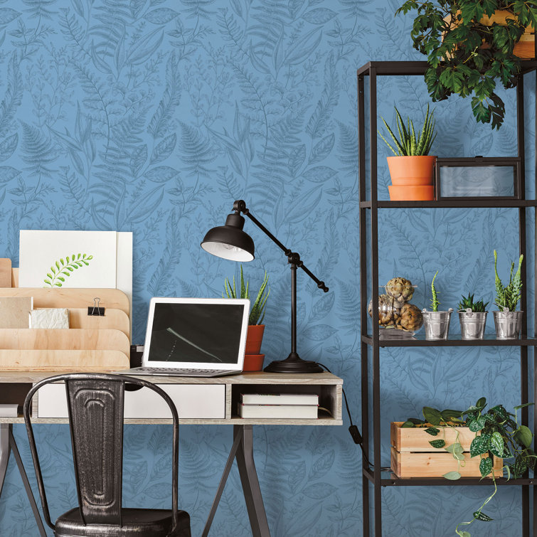 Matte Botanical Leaf Blue Non-Woven Wallpaper Roll