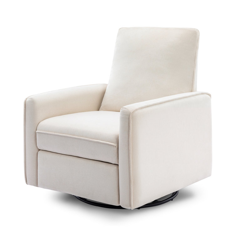 Cream Eco-Weave Swivel Recliner with Wood Base