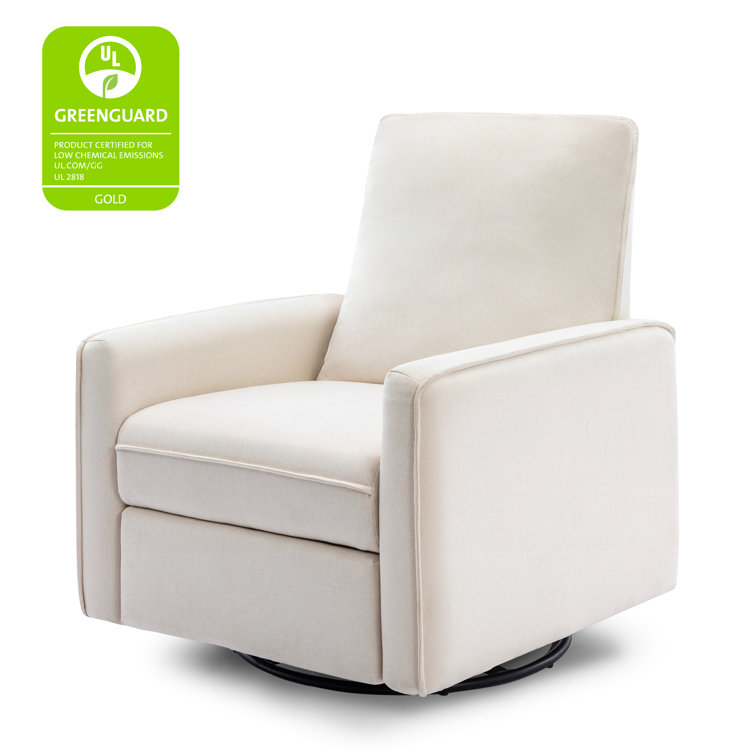 Cream Eco-Weave Swivel Recliner with Wood Base