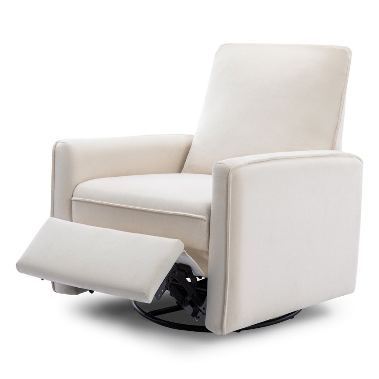 Cream Eco-Weave Swivel Recliner with Wood Base